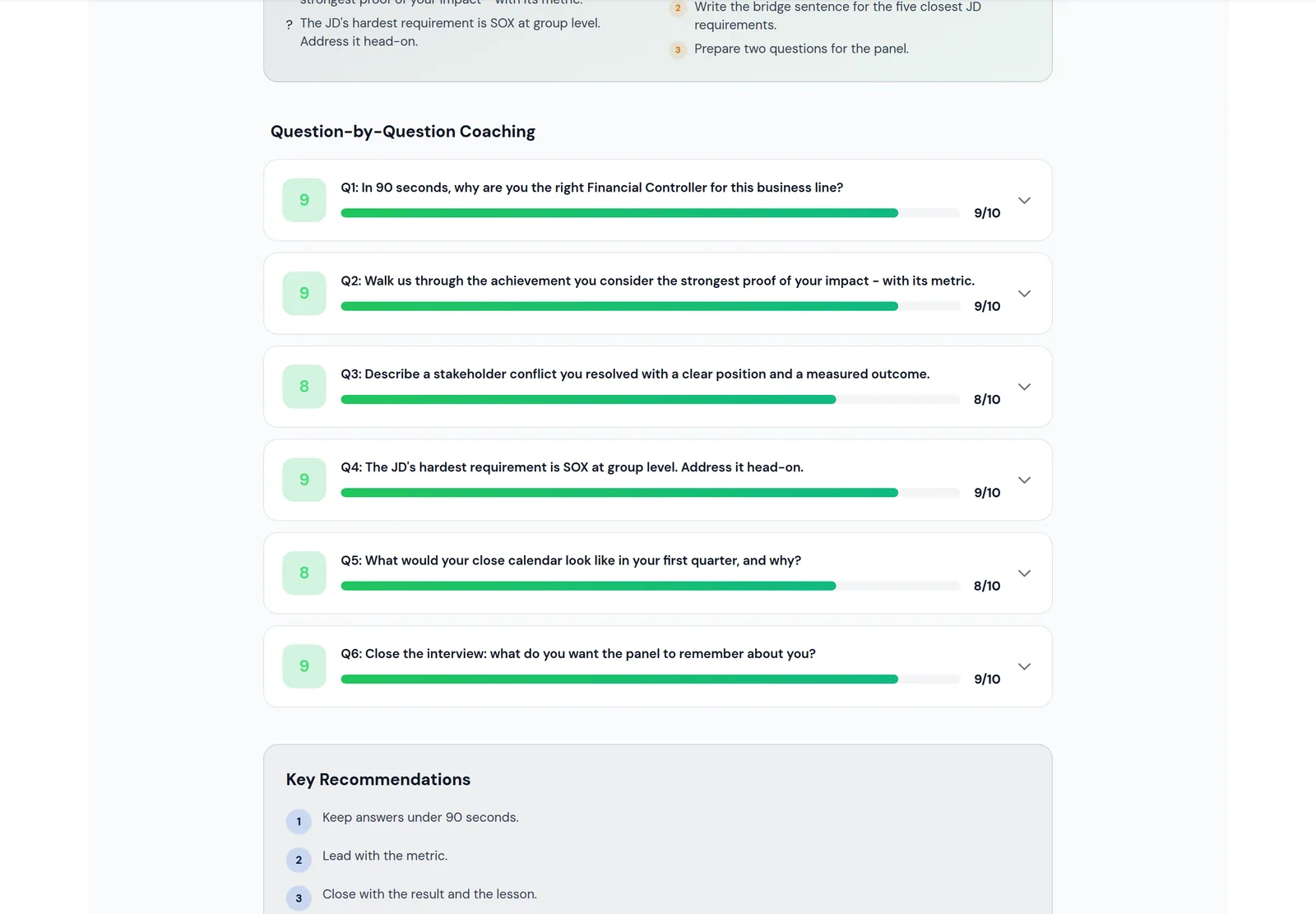Real InterviewPR report — question-by-question feedback with scores
