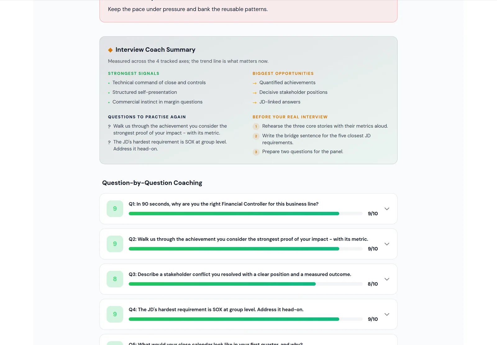 Real InterviewPR report — overall verdict, signals and recommended actions